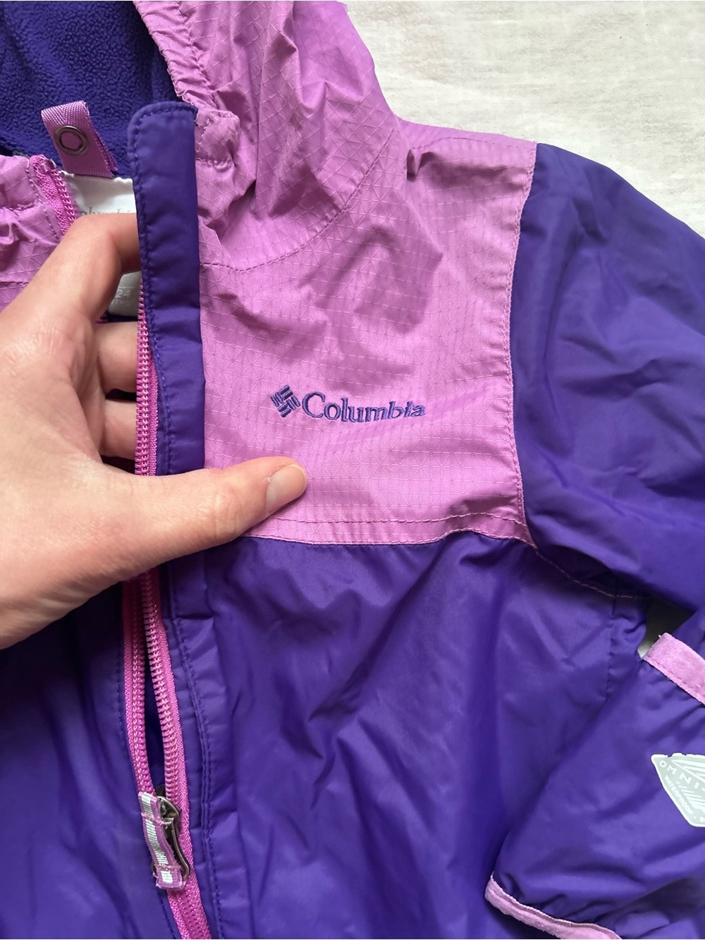 Columbia Purple and Pink Kids' Hooded One-Piece Rain Suit - Picture 2 of 4